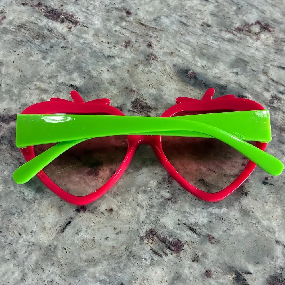 Girls Strawberry Sunglasses Polka Dot Red Green Summer Fun